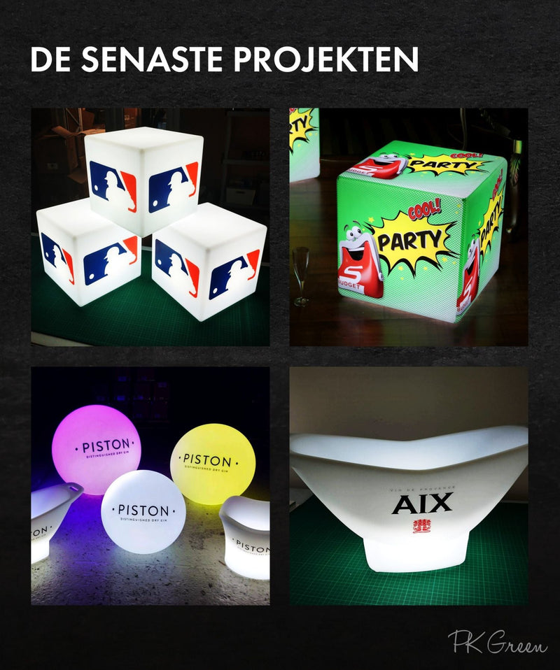 Skräddarsydd LED-ljuslåda i form av en kub med logotyp, flerfärgad fyrkantig, RGB, trådlös upplyst skylt, anpassad ljuslåda för prisutdelning