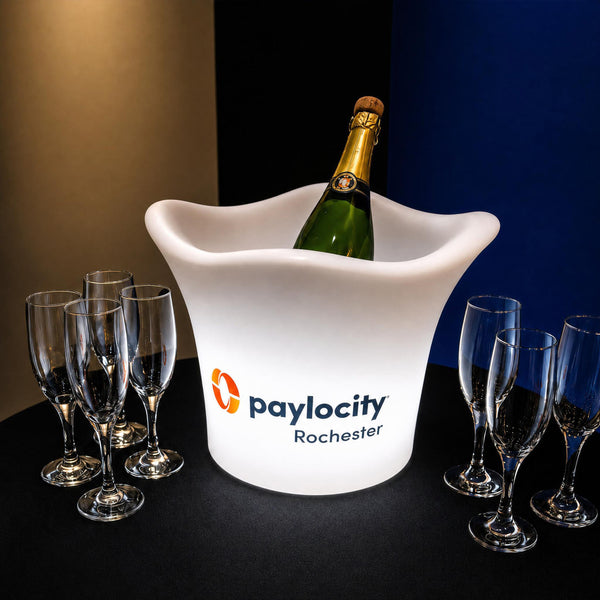 Personlig LED Ishink, Upplyst Champagne- el. Vinkylare med Eget Tryck av Logotyp