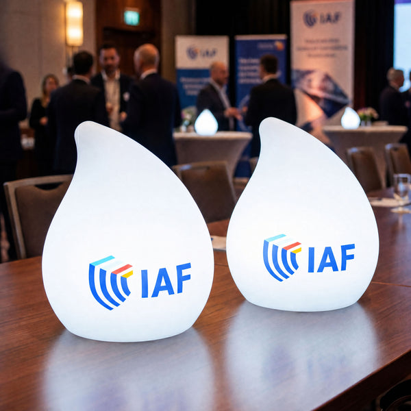 Anpassad droppformad dekoration med logotyp, skräddarsydd ljusskylt för företagsmiddag, konferens, varumärkesevent