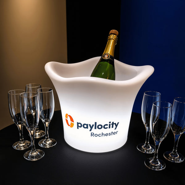 Personlig LED Ishink, Upplyst Champagne- el. Vinkylare med Eget Tryck av Logotyp