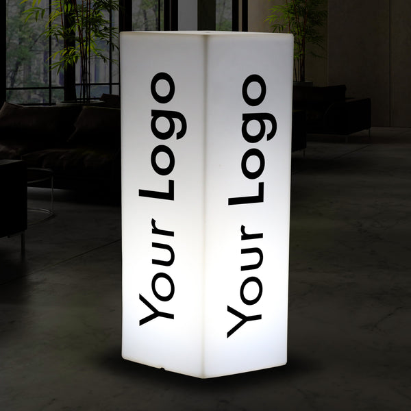 Anpassad LED-pelarljuslåda, märkt pelarskylt med logotyp, hög stående bakgrundsbelyst kubformad skyltning