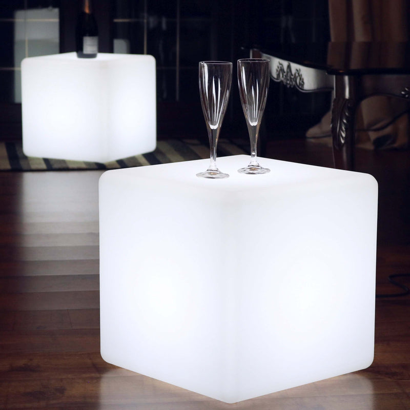 Lysande LED-kub 40 cm, golvlampa, vit E27 lampa ingår