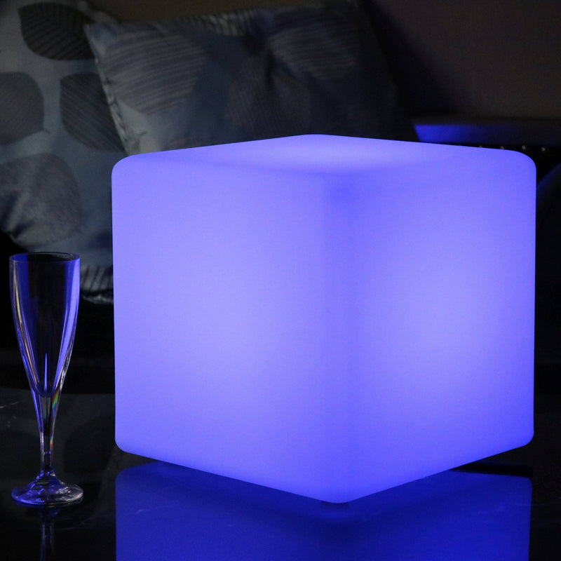 Trådlös bordslampa, lysande LED-kub 30cm, utomhuslampa
