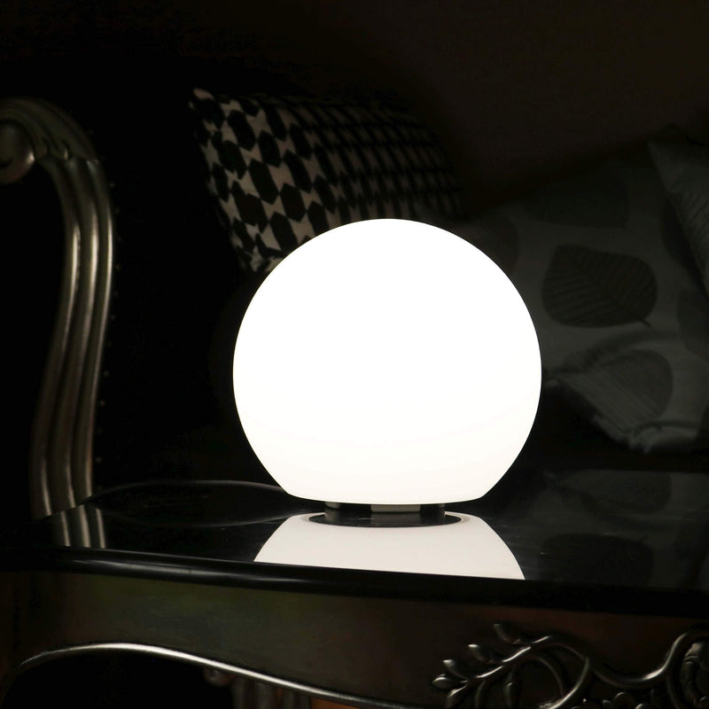 LED säng bordslampa, 20cm sfär, nätström, vit