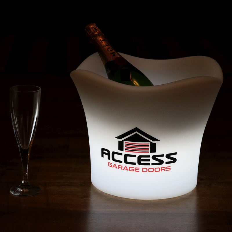 Anpassad LED-ishink, champagne och vinkylare med logotyp, unik ljuslåda som bordsdekoration med varumärke för företagsevent