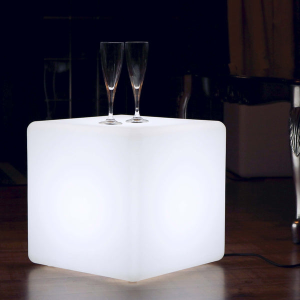 Lysande LED-kub 40 cm, golvlampa, vit E27 lampa ingår