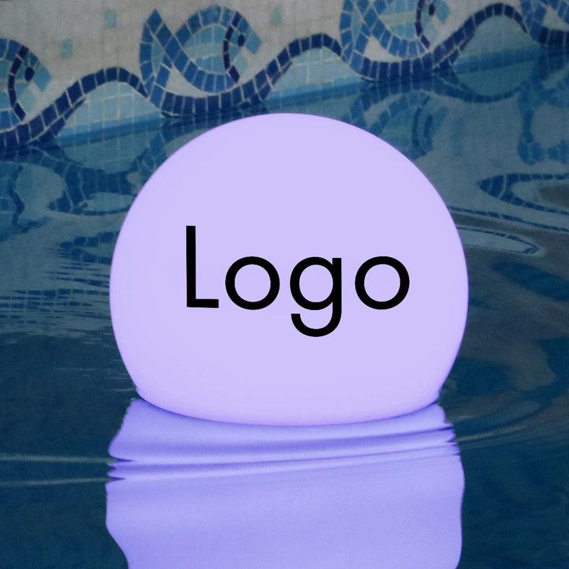 Anpassad flytande LED-poollampa med logotyp, märkt upplyst ljusklot, rund lampglob, upplyst flytande poollampa för företagsevent