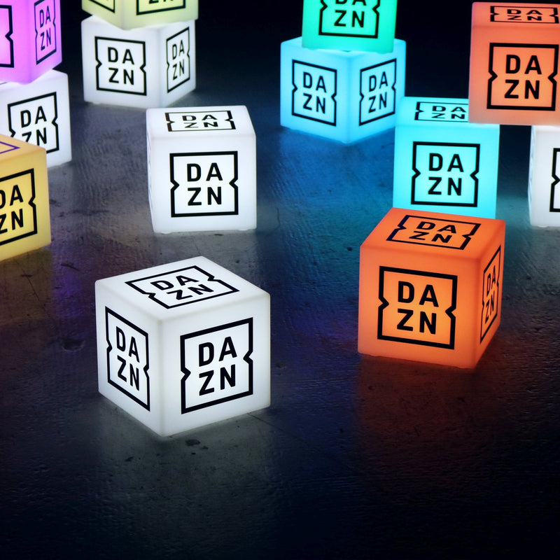 Skräddarsydd LED-ljuslåda i form av en kub med logotyp, flerfärgad fyrkantig, RGB, trådlös upplyst skylt, anpassad ljuslåda för prisutdelning