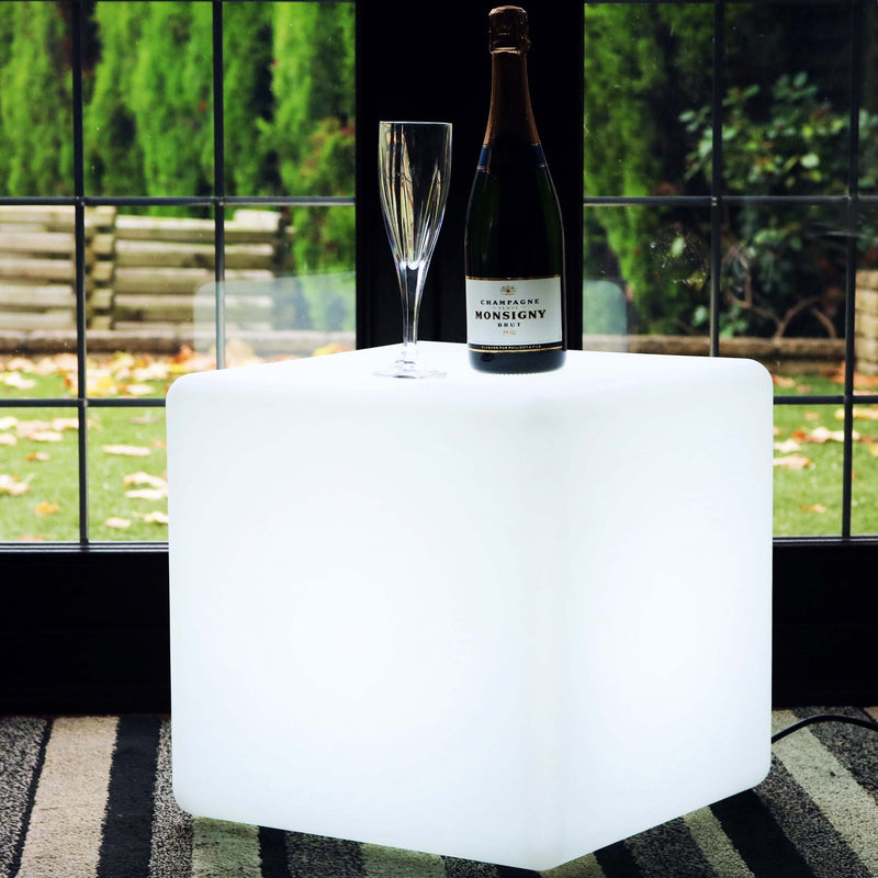 Lysande LED-kub 40 cm, golvlampa, vit E27 lampa ingår