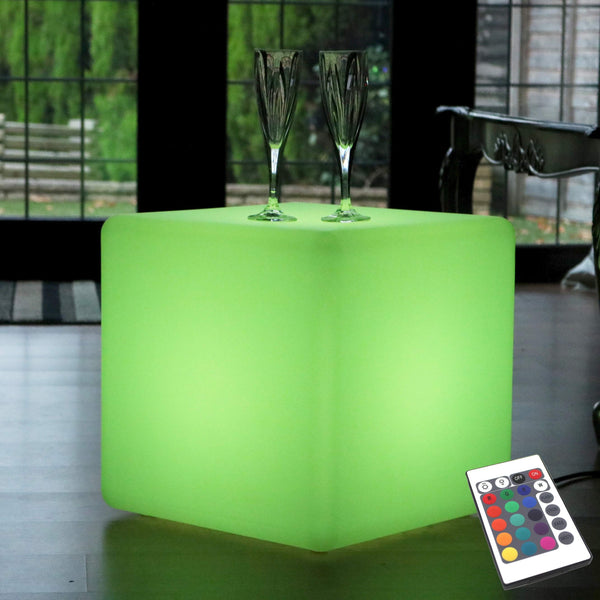 LED kub pall, 40 cm lång, nätström, flerfärgad golvlampa