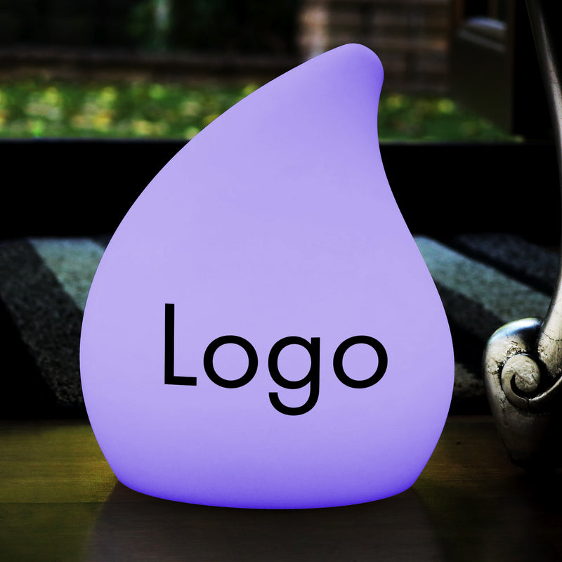 Anpassad droppformad dekoration med logotyp, skräddarsydd ljusskylt för företagsmiddag, konferens, varumärkesevent