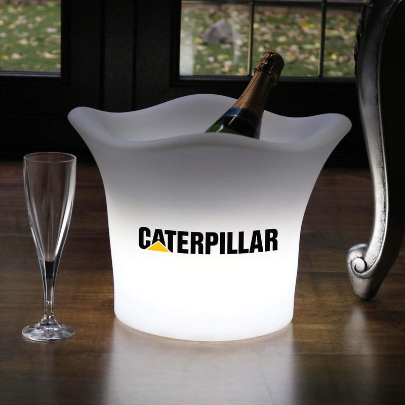Anpassad LED-ishink, champagne och vinkylare med logotyp, unik ljuslåda som bordsdekoration med varumärke för företagsevent