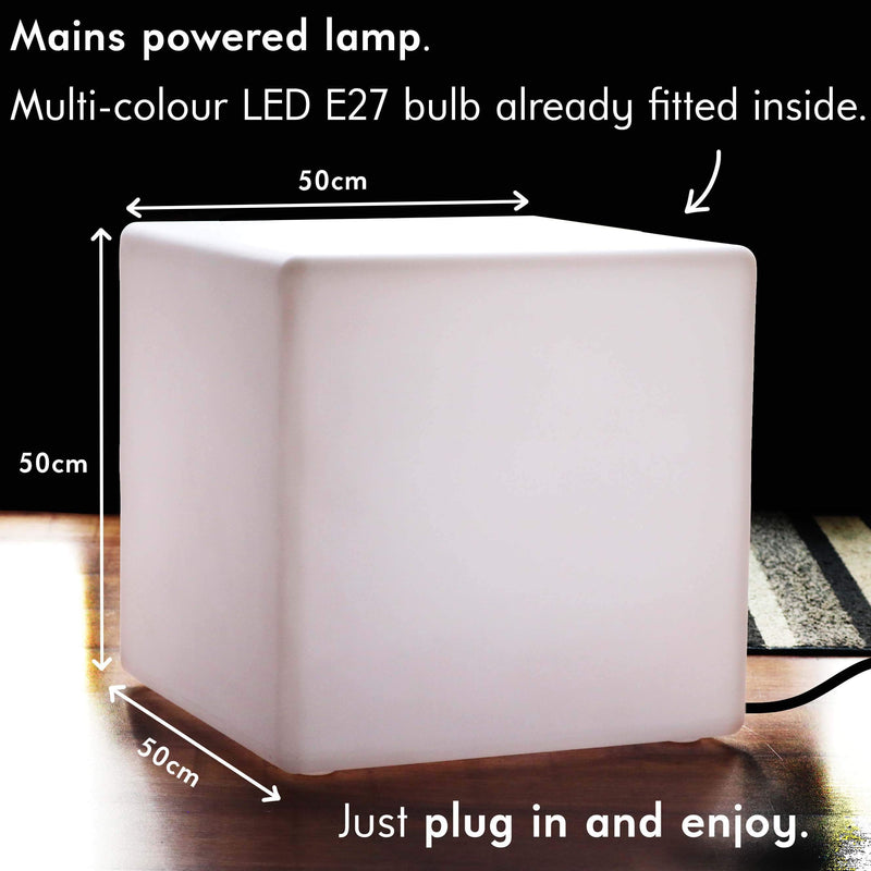 Stor Elansluten LED Kubformad Pallsits med Fjärrkontroll, Flerfärgad, 50cm