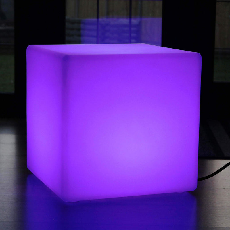 Stor Elansluten LED Kubformad Pallsits med Fjärrkontroll, Flerfärgad, 50cm