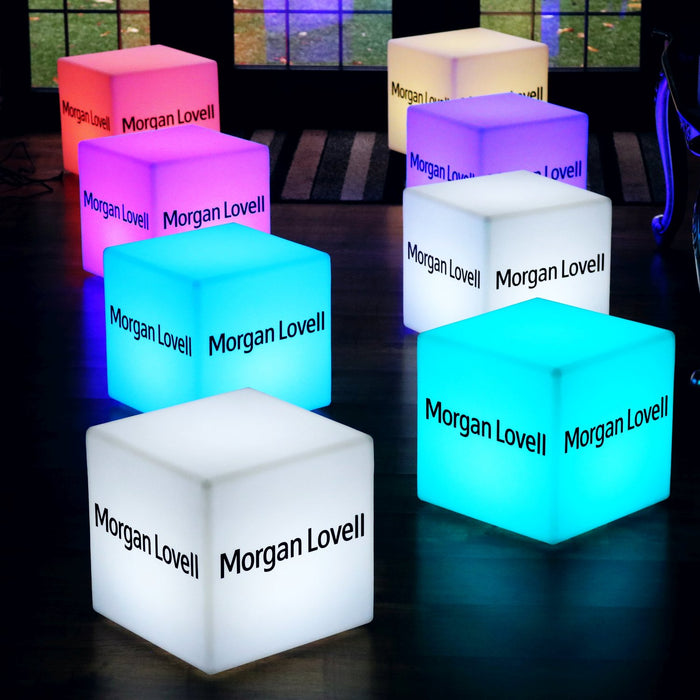 Skräddarsydd LED-ljuslåda i form av en kub med logotyp, flerfärgad fyrkantig, RGB, trådlös upplyst skylt, anpassad ljuslåda för prisutdelning